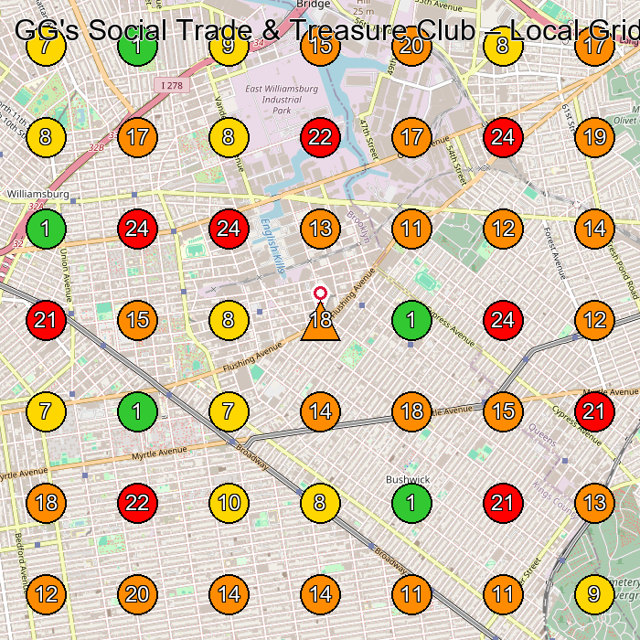 GG's Social Trade & Treasure Club Vintage Clothing Store GeoGrid ranking map for Brooklyn NY